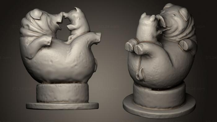 Статуэтки животных (Семейство свиней, STKJ_0604) 3D модель для ЧПУ станка